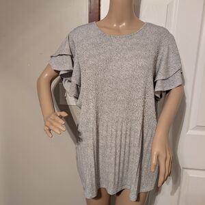 Adrianna Papell Silver Ruffle Sleeve Blouse